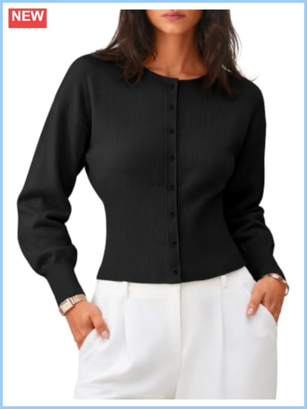 Womens Long Sleeve Ribbed Knit Fitted Waist Cardigan Sweater